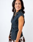 Veronica Dark Blue Denim Ruched Top