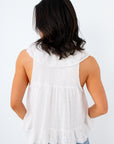 Effortless Ivory Ruffled Lace Sleeveless Blouse