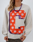 Queen of Sparkles Clemson, clemson game day outfit, Clemson sweatshirt with "C" on it, clemson tigers sweatshirt