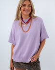 Lavender Oversized Short Sleeve Sweater