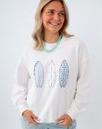 surfboard pacthes sweatshirt with life is better at the beach printed