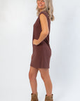 Z Supply Sandalwood Routine Shift Mini Dress – Casual & Comfortable side view showing soft cotton lyocell fabric and flattering mini length silhouette.