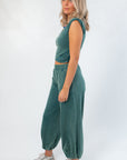 Side view of Teal Jogger Sweatpants highlighting tapered leg design and comfortable fit for everyday wear.