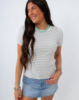 Booked and Busy Sage Stripe Knit T-shirt