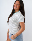 stripe top with colorful necklace styled for summer