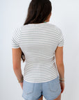 Booked and Busy Sage Stripe Knit T-shirt