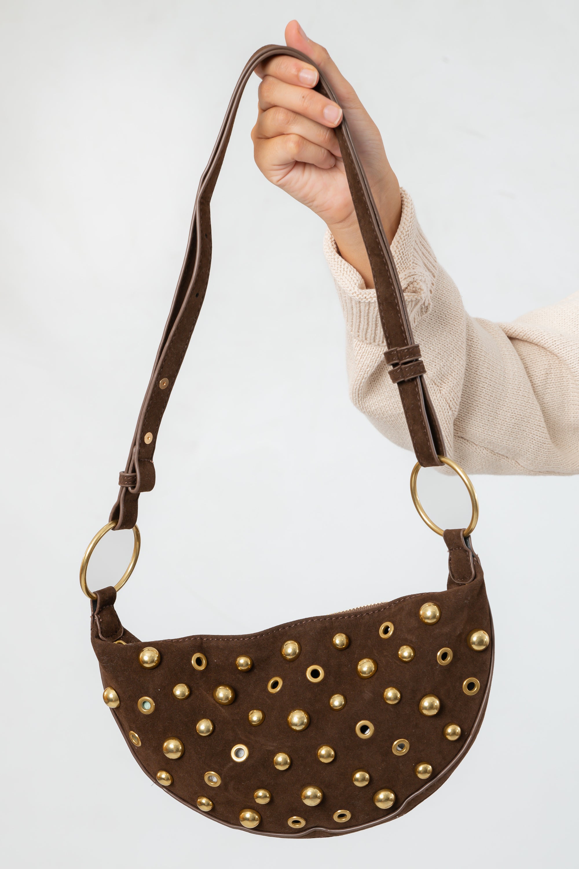 Brown Studded Shoulder Bag