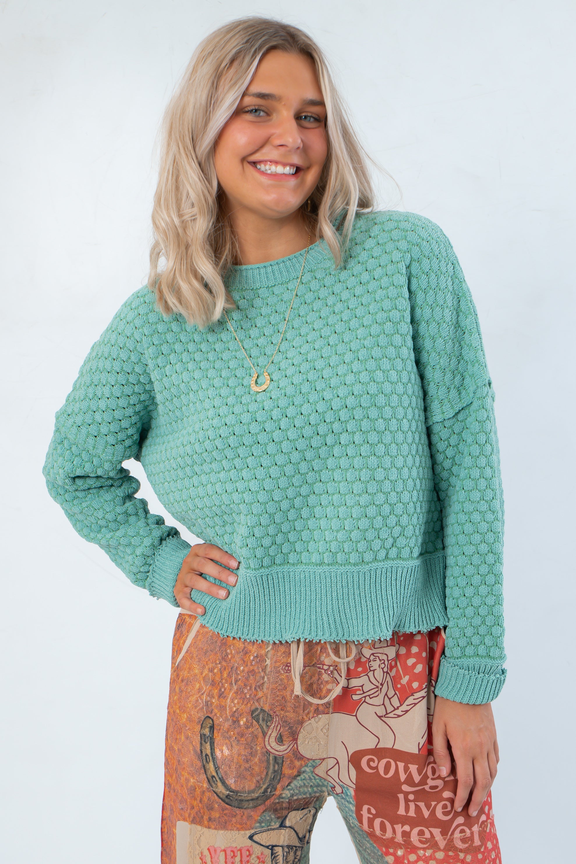 Out Of Range Pistachio Textured Sweater