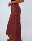 Dark red striped bias-cut skirt, USC game day outfit, Alabama game day outfit, fall workwear