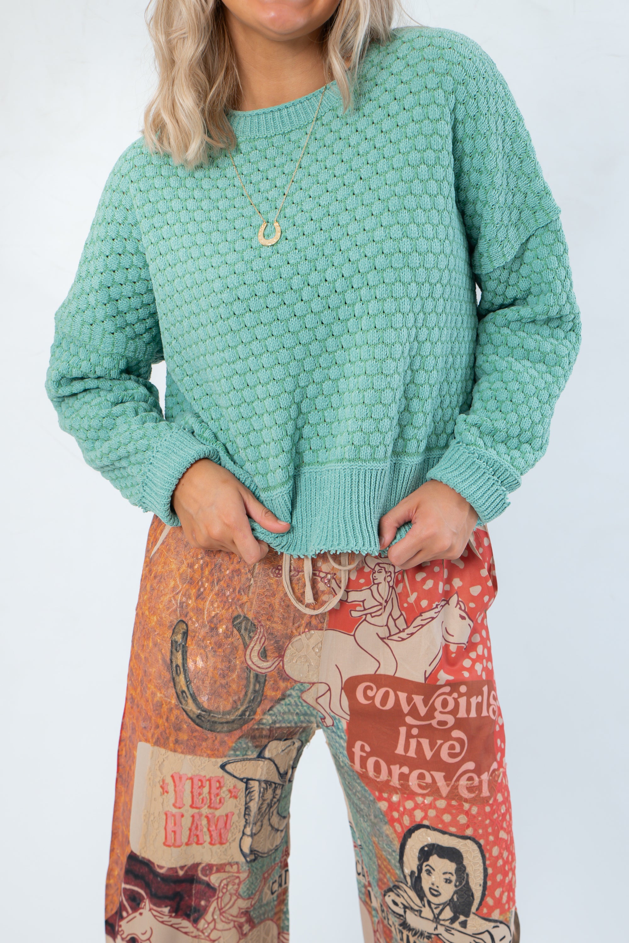 Out Of Range Pistachio Textured Sweater