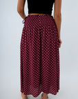 Burgundy and light pink fall skirt, polka dot skirts, midi skirt, maroon skirt