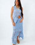 asymmetrical crochet midi skirt set