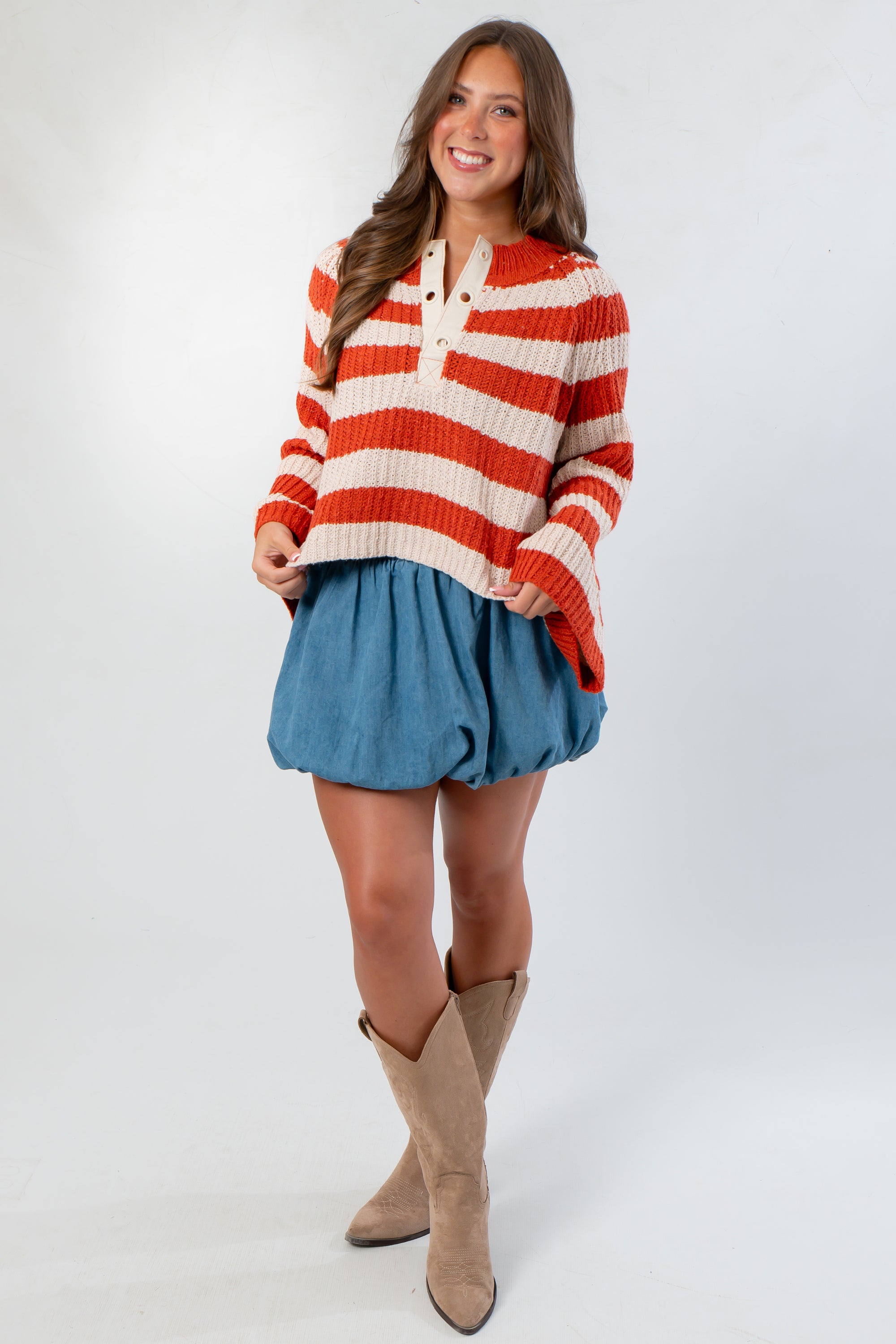 Taylor Orange Striped Bell Sleeve Sweater