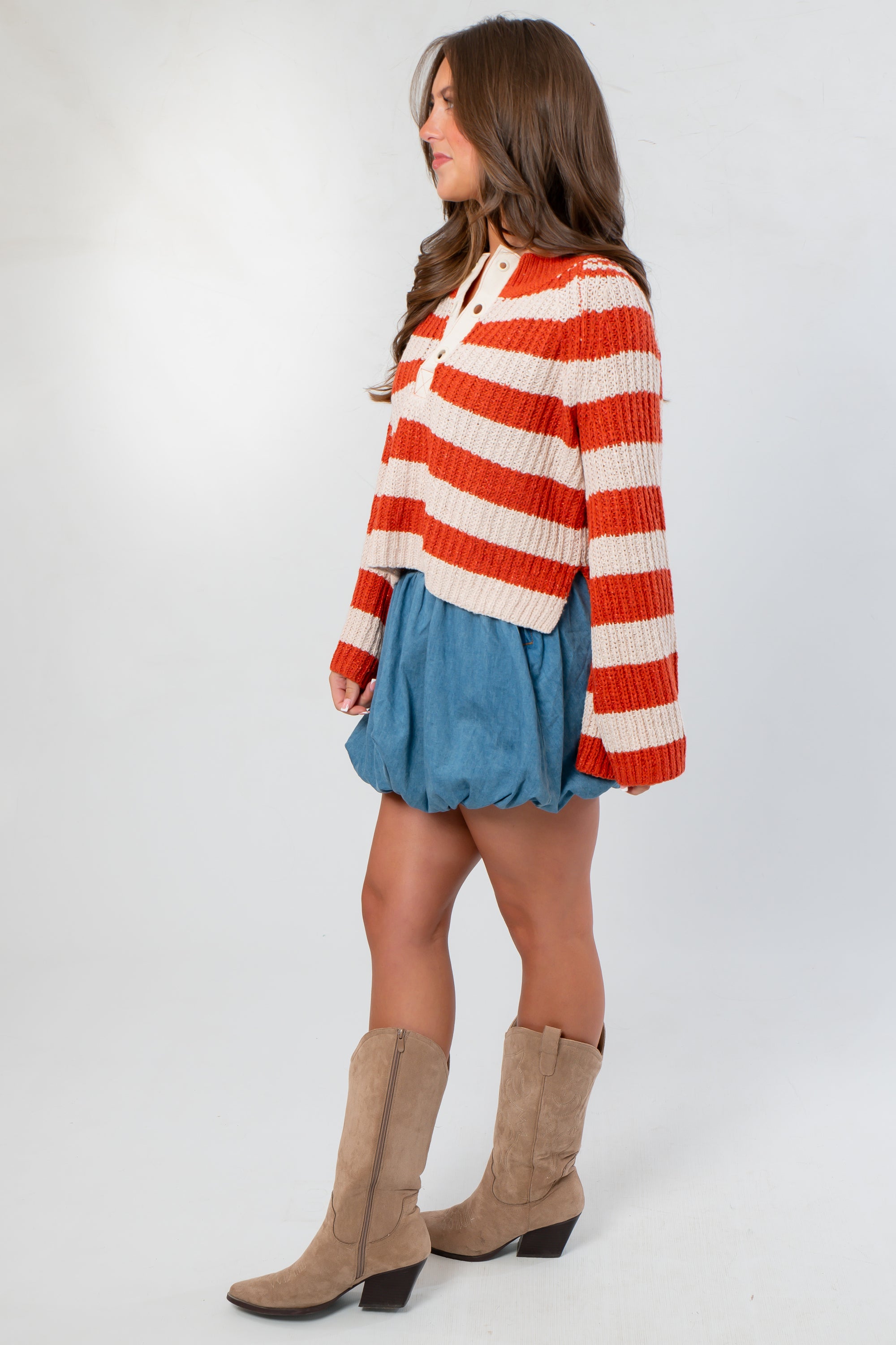 Taylor Orange Striped Bell Sleeve Sweater