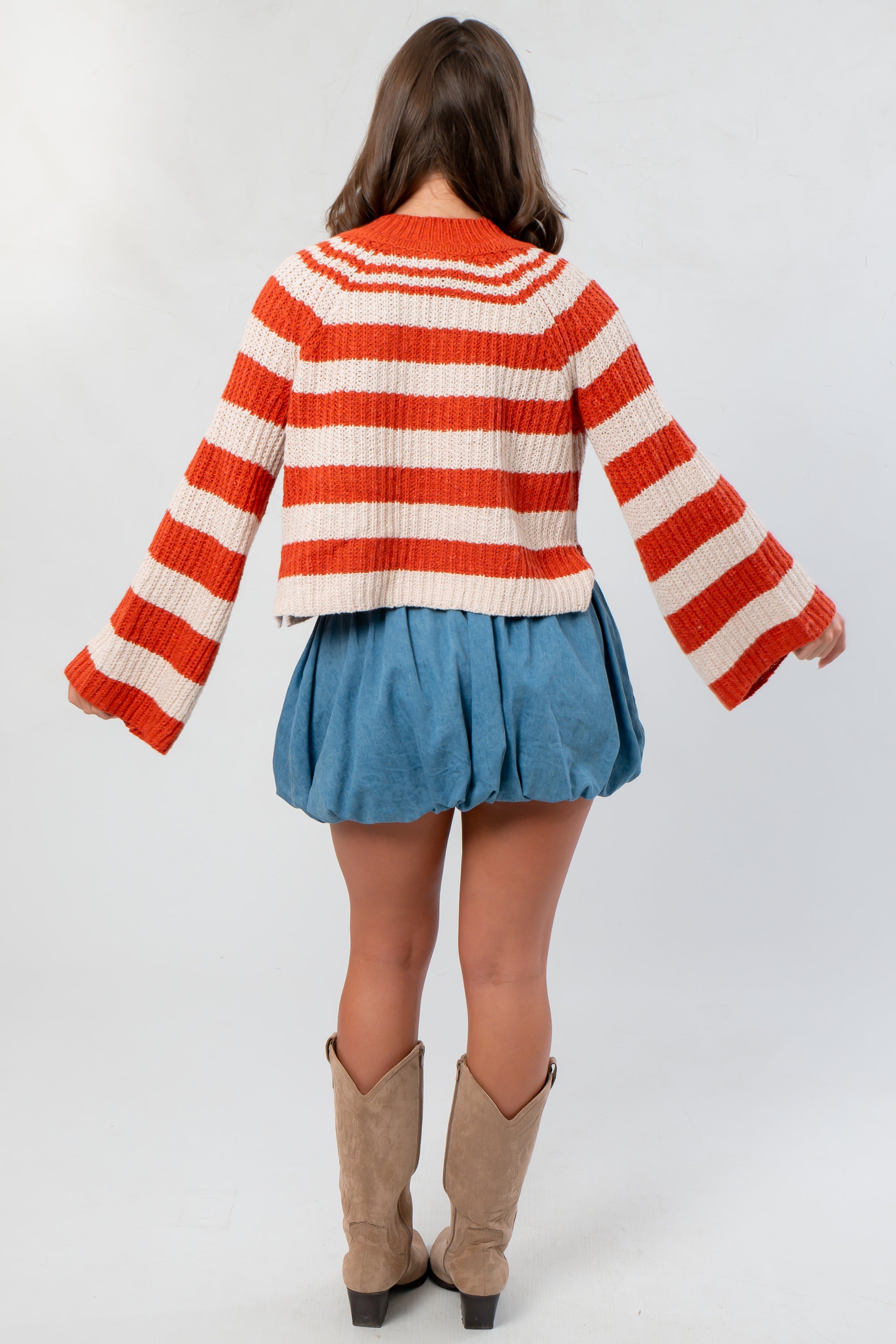 Taylor Orange Striped Bell Sleeve Sweater