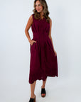 Win or Lose Wine Collared Eyelet Trim Midi Dress