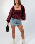 Nora Burgundy Square Neck Smocked Top