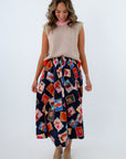 FRNCH Timbres Stamp Print Maxi Skirt with side pockets, statement maxi skirt, patterned maxi skirt