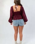 Nora Burgundy Square Neck Smocked Top