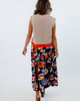 FRNCH maxi skirt, dark maxi skirt with stamp pattern, multicolored maxi skirt