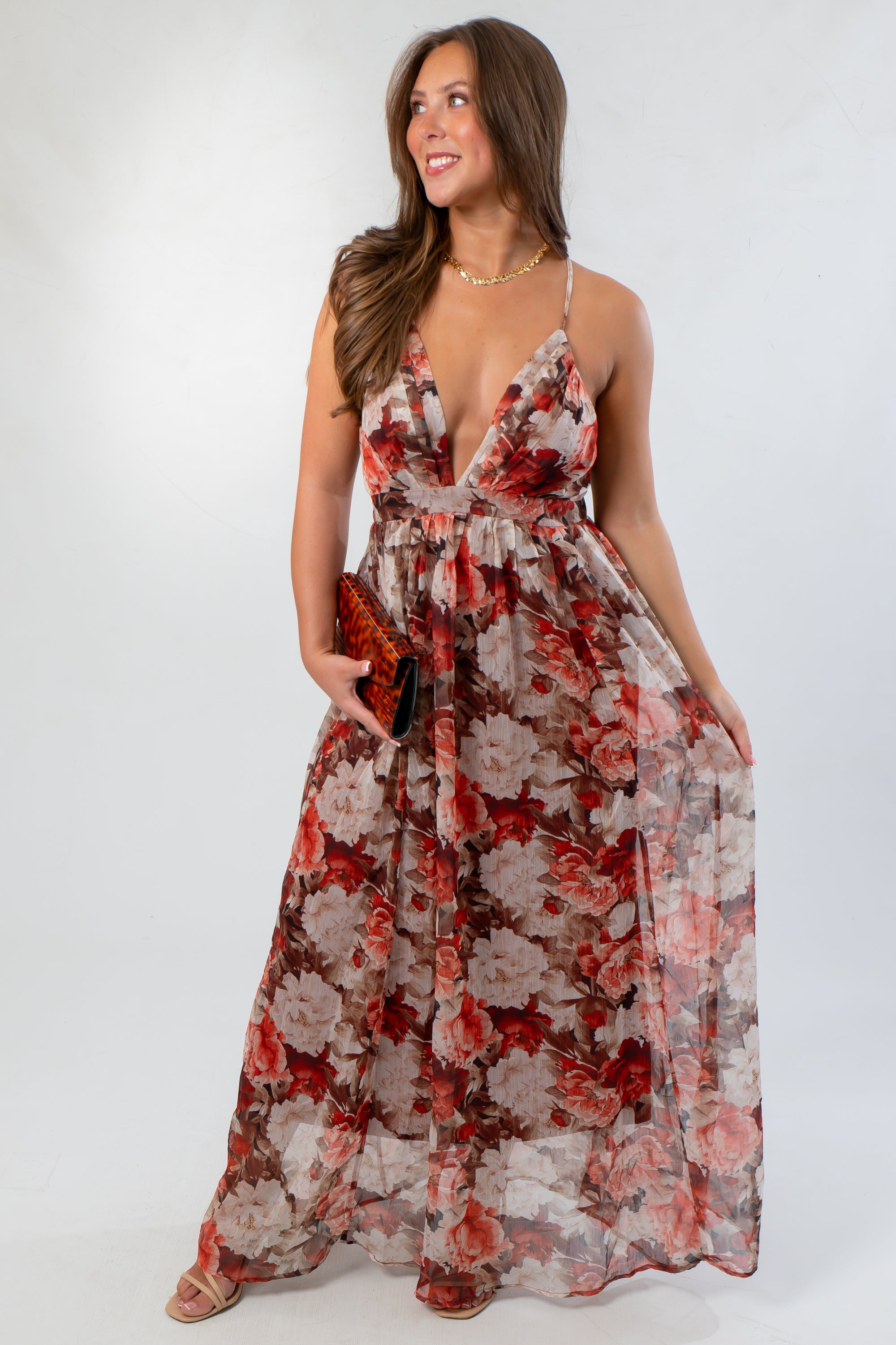 Fall Florals Deep V Maxi Dress