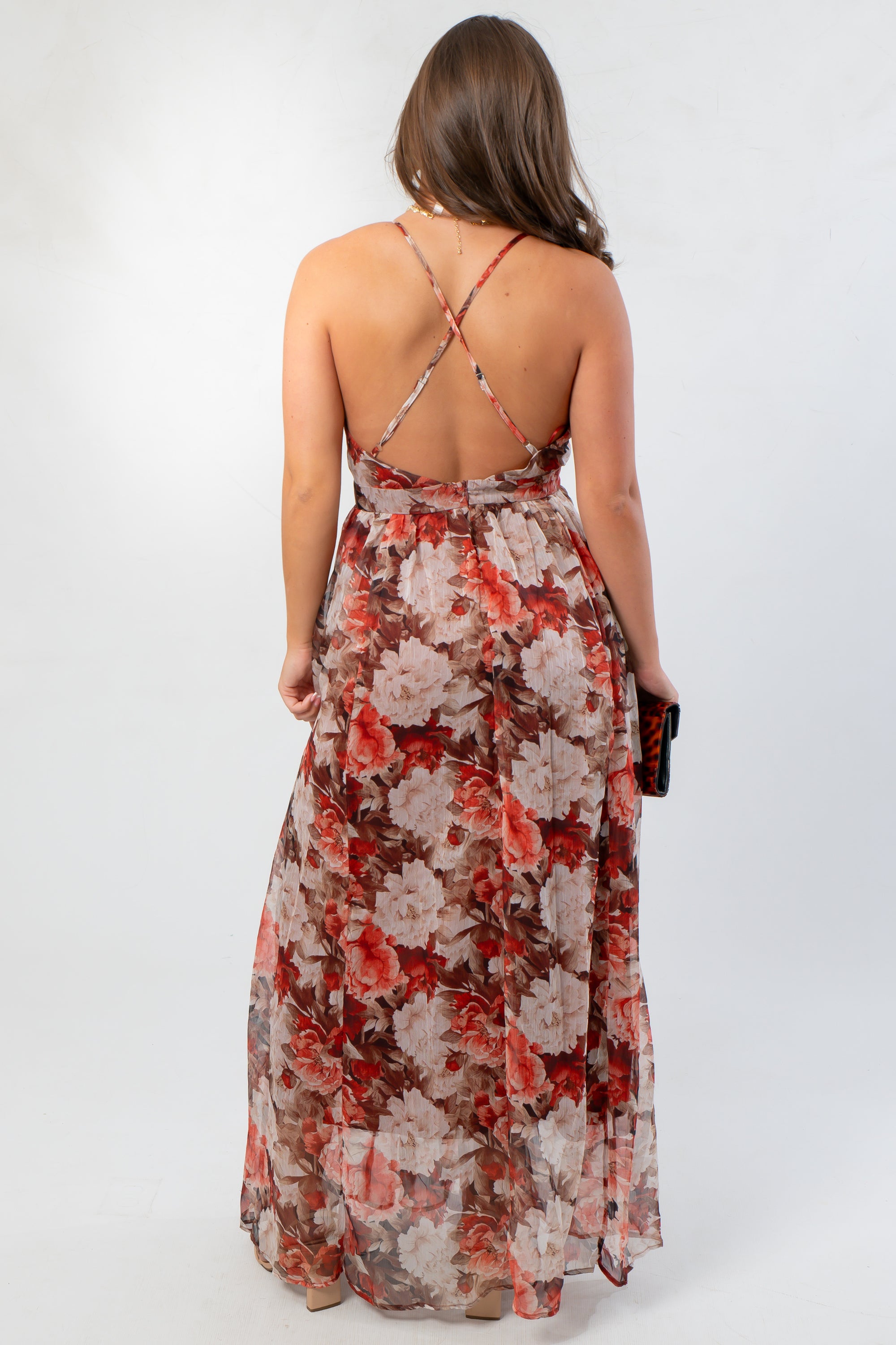 Fall Florals Deep V Maxi Dress