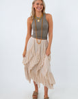 Cascading Drift Ruffle Midi Skirt