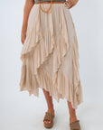 beige midi skirt with ruffles for fall, statement skirts for fall, beige midi skirt
