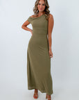 MinkPink Khaki Aster Mesh Midi Dress