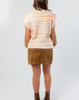 Back view of Harvest Spice Stripe Sweater Vest – Cozy Fall Knit Vest L Mae Boutique featuring horizontal stripes and soft knit texture.