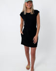 Black casual dress with drawstring waist