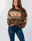 Chocolate Jacquard Pumpkin Sweater