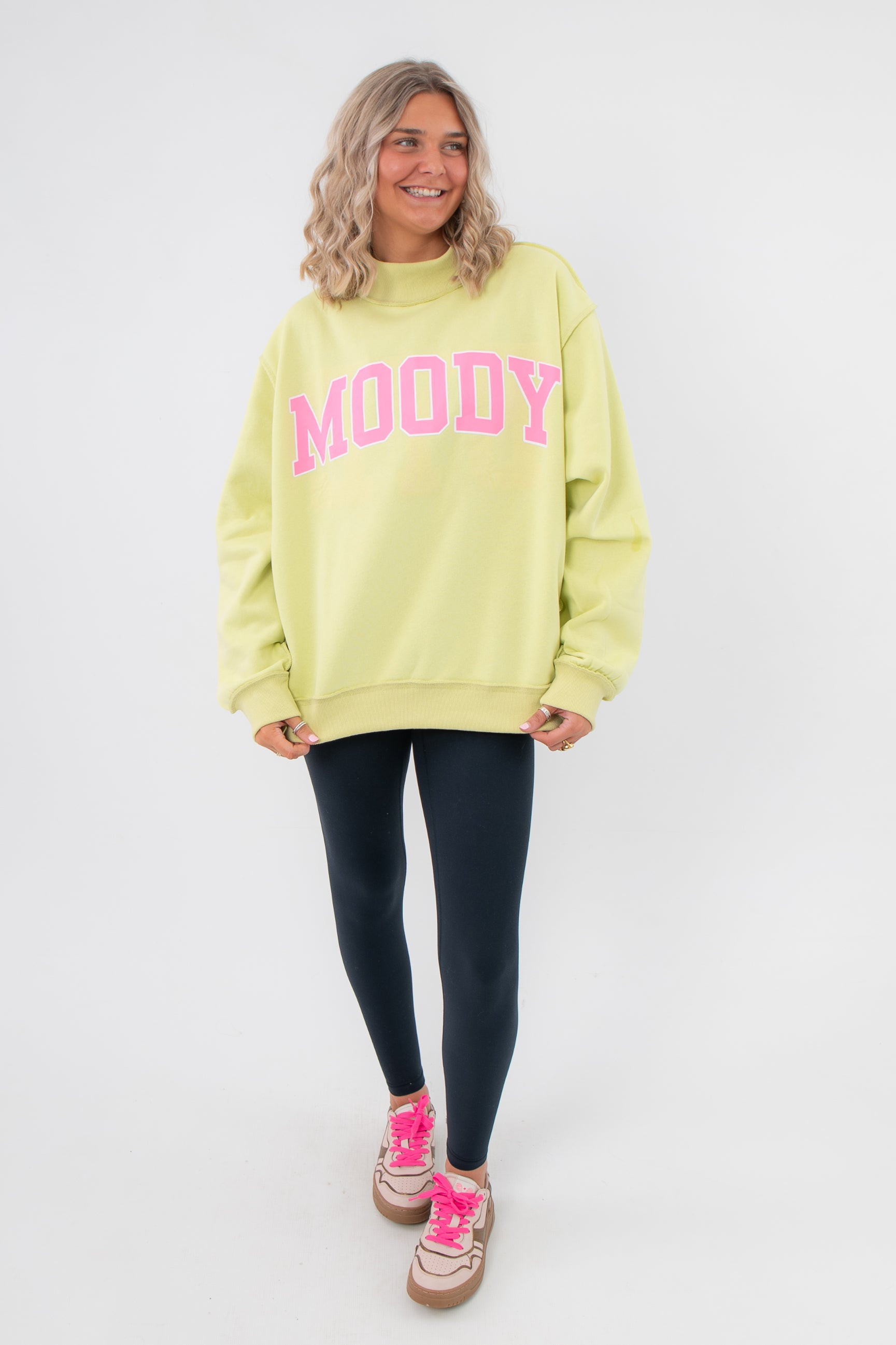 Reversible Lime Green Mockneck Pullover | Oversized Drop Shoulder