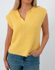 Yellow sleeveless slub knit sweater for women