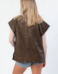 Back view of Bittersweet Chocolate Brown Faux Leather Oversized Vest – Modern Style highlighting oversized cut and smooth faux leather finish.