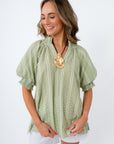 Farmer's Market Stroll Sage Gingham Blouse