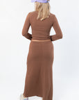 Z Supply Brown Demure Cropped Long Sleeve – Soft & Stretchy Fit, back view showing cropped hem and soft stretch fabric perfect for layering.