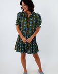 Blue and green floral puff sleeve dress for fall, brown and blue floral dress, floral mini dress, fall mini dresses
