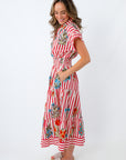 thml red white and blue midi dress