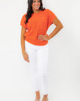 Orange Knit Short Sleeve Top