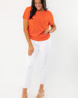 Orange Knit Short Sleeve Top