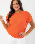 Orange Knit Short Sleeve Top