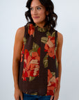 Brown floral sleeveless top for fall workwear, tops for fall, THML brown top, THML floral top