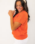 Orange Knit Short Sleeve Top
