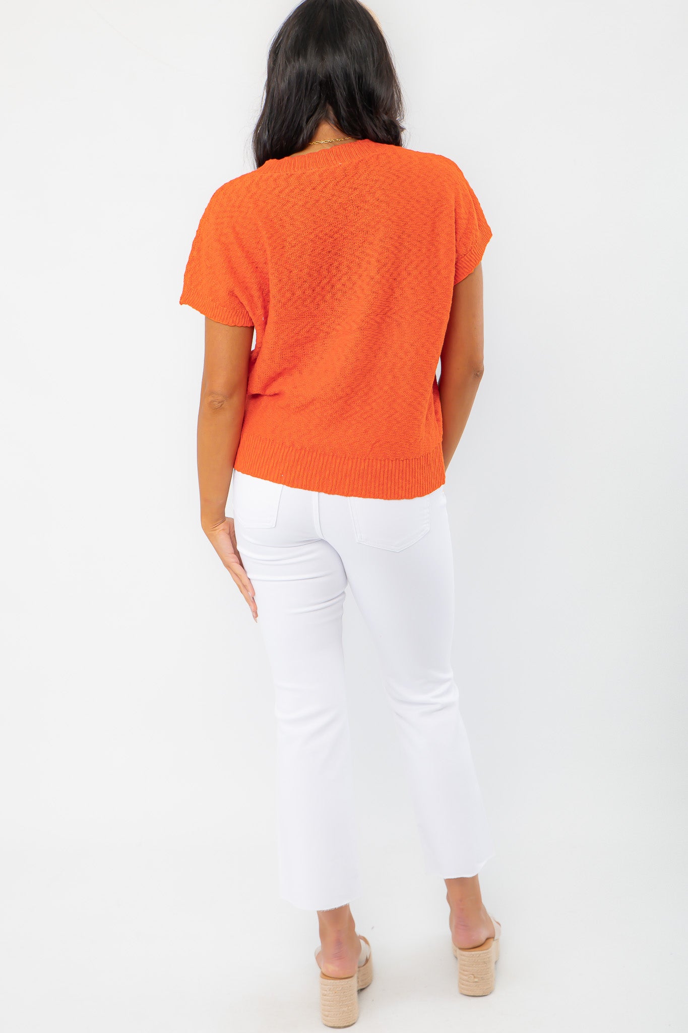 Orange Knit Short Sleeve Top