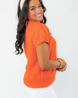 Orange Knit Short Sleeve Top