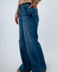 High rise wide leg jeans, jeans with trouser fit, very wide leg jeans, women's comfy jeans
