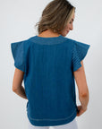 THML Denim Twill Blue Short Sleeve Top