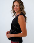 Black Contrast Stitch Peplum Top