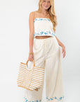 Ciao Blue Floral Embroidered Pants